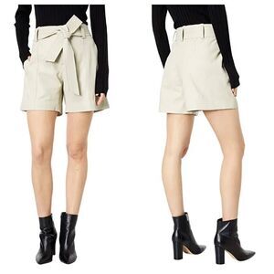 VINCE Womens 100% Lamb Leather Belted Shorts Size 12 In Light Dove New NWT